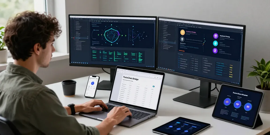 PulseChain Bridge in action, showcasing a developer using technology to transfer ETH and PLS tokens seamlessly in a modern workspace.