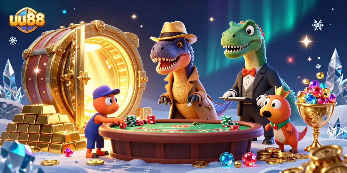 Experience the thrilling atmosphere at uu88 with a velociraptor card counter and engaging casino elements.