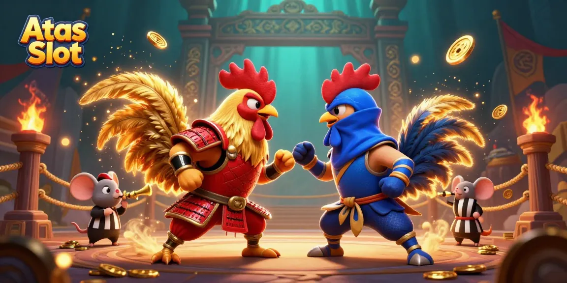 Experience the thrill of Atas Slot as roosters clash in a dynamic casino showdown.