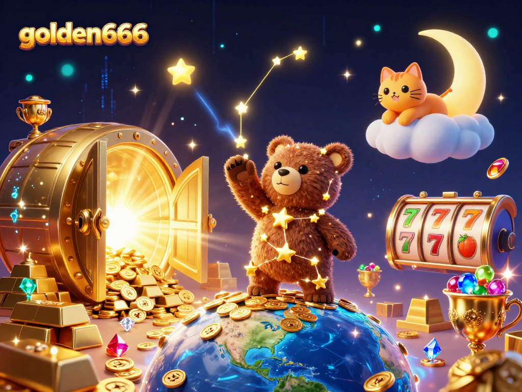 Join the golden666 adventure as the constellation bear scoops up riches in a lively casino scene.