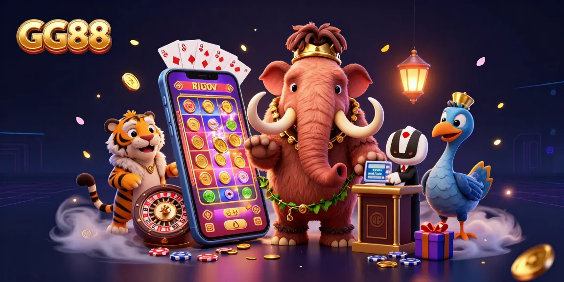 Interact with GG88's virtual casino, featuring vibrant characters and engaging game elements for players.