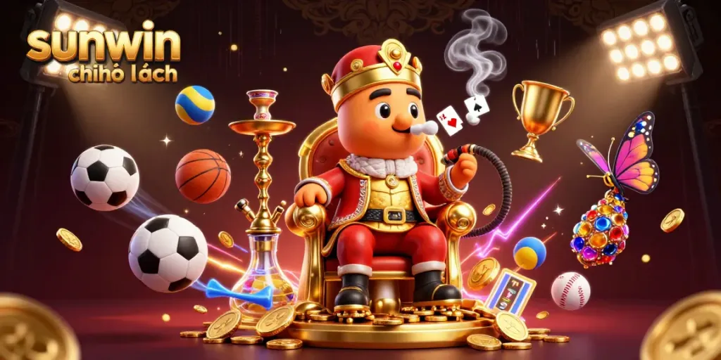 Play exciting games with sunwin chính hãng while surrounded by vibrant 3D illustrated casino elements.