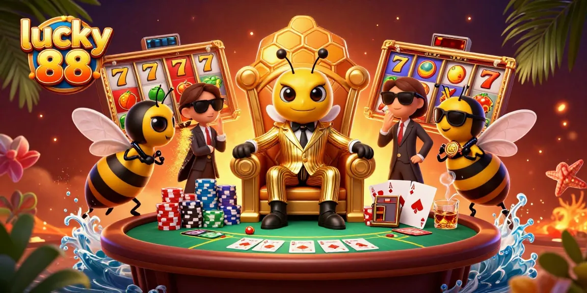 Engage with lucky 88 at a vibrant casino scene featuring a bumblebee mob boss.