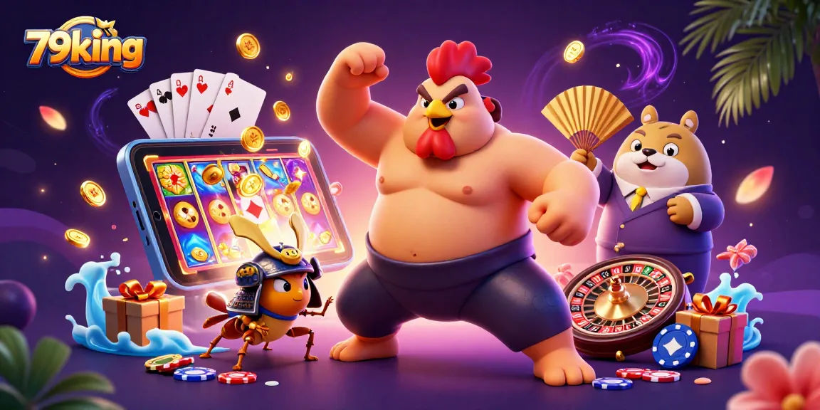 Enjoy captivating 79king slot action with a vibrant and dynamic illustration of gaming elements.