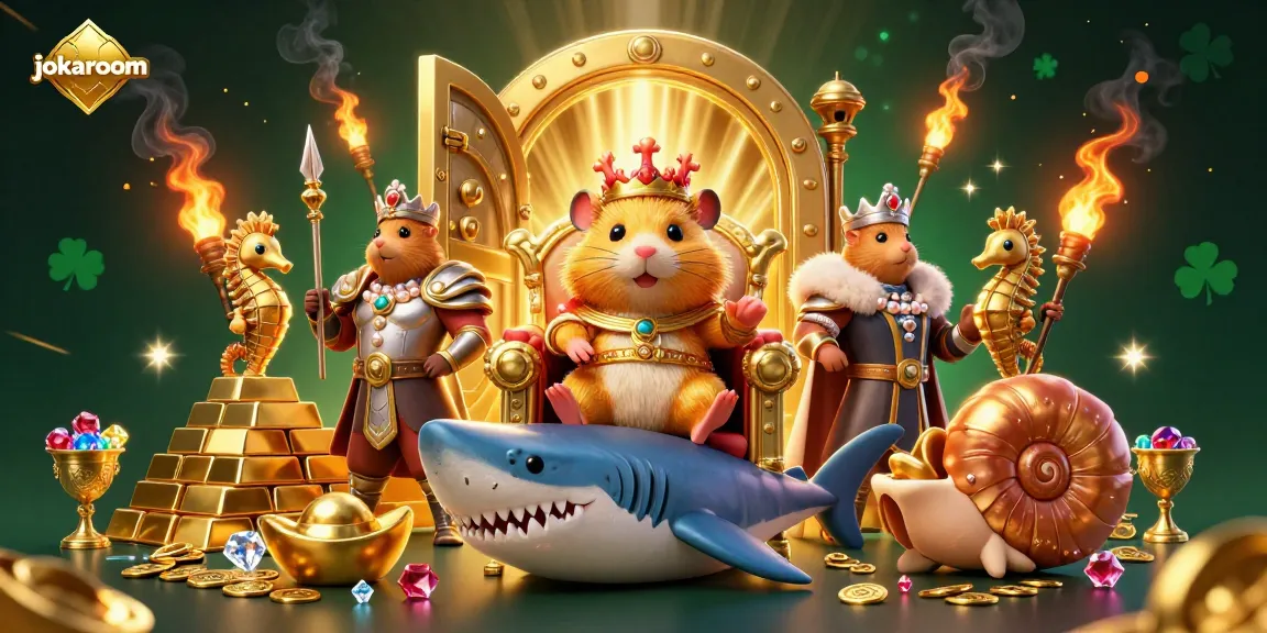 Engage with jokaroom's vibrant animated world showcasing a hamster king on a gold throne surrounded by royal elements.