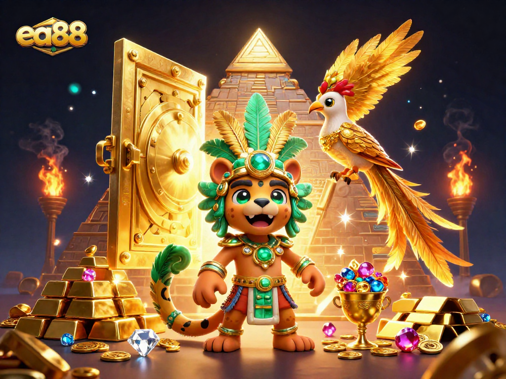 Experience thrilling wins at ea88 with vibrant casino elements amidst a rich Mayan adventure scene.