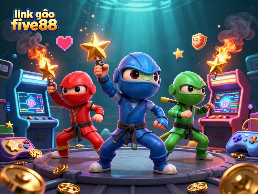 Engage with top-tier gaming action at link vào five88, showcasing colorful chameleons and dynamic arcade machines.