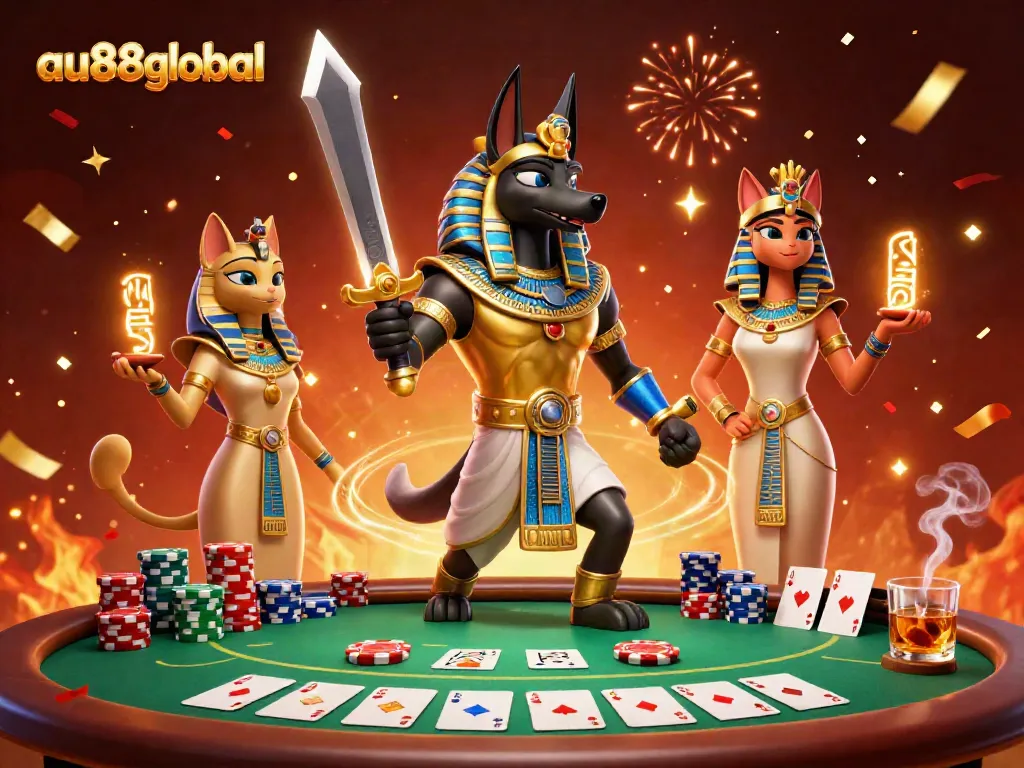 Experience thrilling action at au88global's vibrant casino landscape, featuring iconic characters and poker elements.