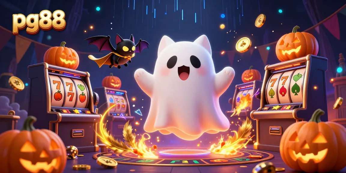Engage with pg88 through a thrilling haunted casino scene featuring cartoon characters in action.