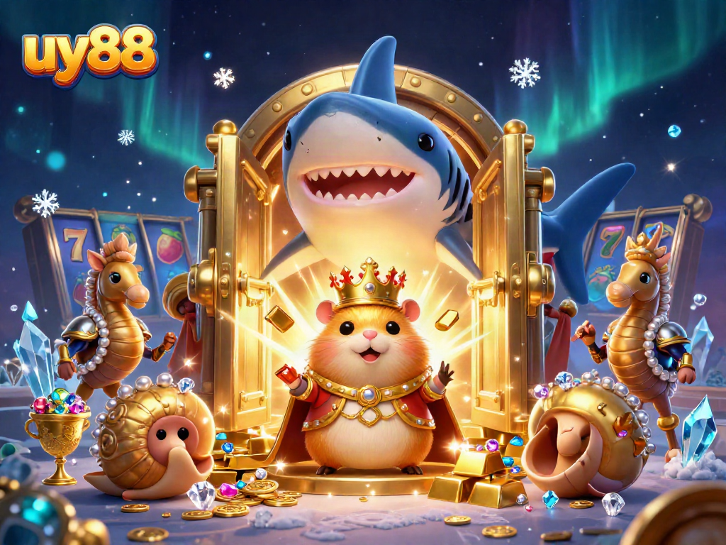 Winning with uy88: A golden hamster king crowned amidst rich casino treasures