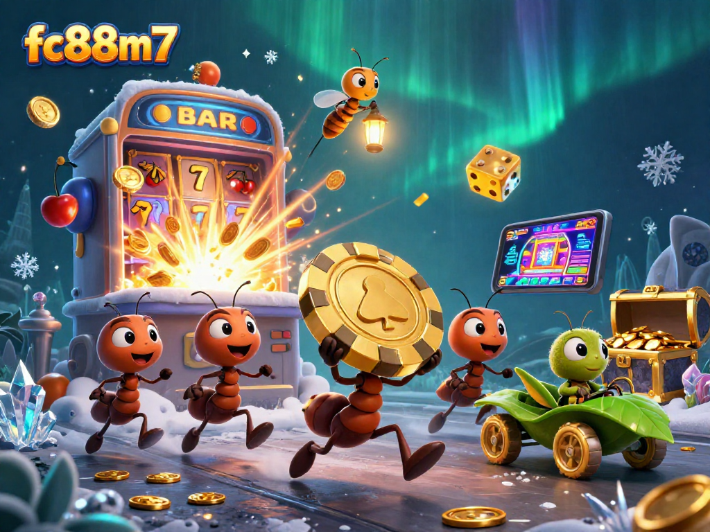 Catch the excitement of fc88m7 as ants pull off a heist with a giant poker chip amidst a casino extravaganza.