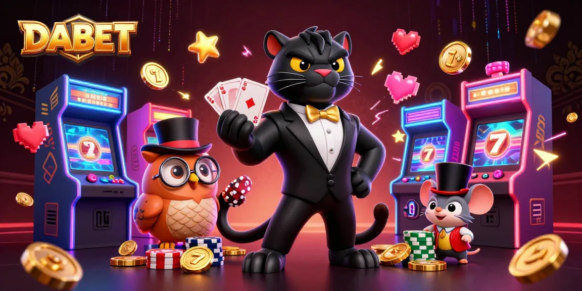 DABET showcases a stylish panther dealer and owl games amidst rich casino elements, perfect for players.