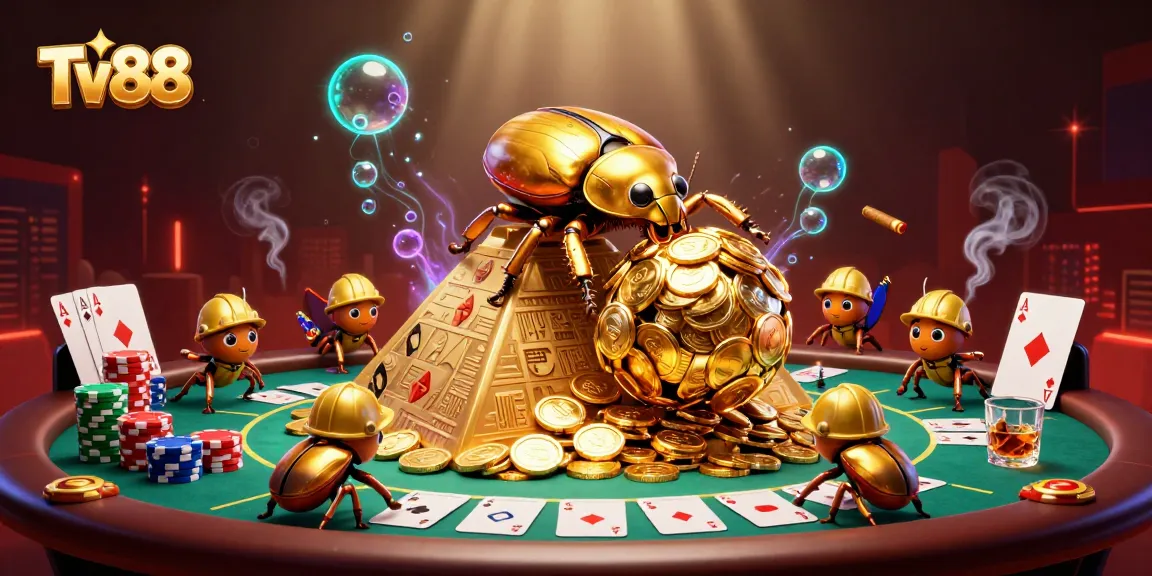 Engage with thrilling gameplay at Tv88 as golden beetles embark on a casino adventure among vibrant gaming elements.