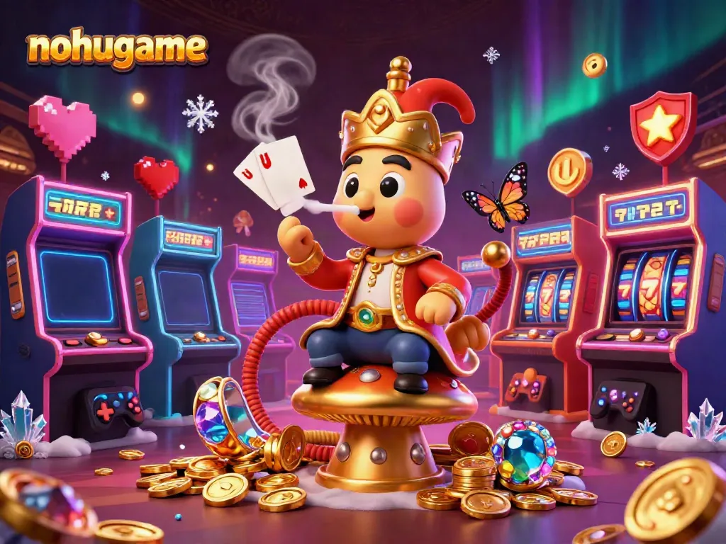 Nohu game scene with a sultan caterpillar and casino-themed elements like slot reels and golden coins.