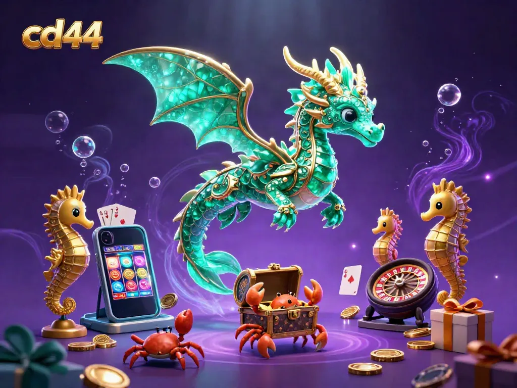 Join cd44 in a vibrant underwater world of gambling excitement, showcasing a sea dragon and playful crabs.