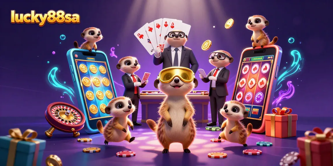 Experience excitement at lucky88sa with meerkats running a vibrant casino scene