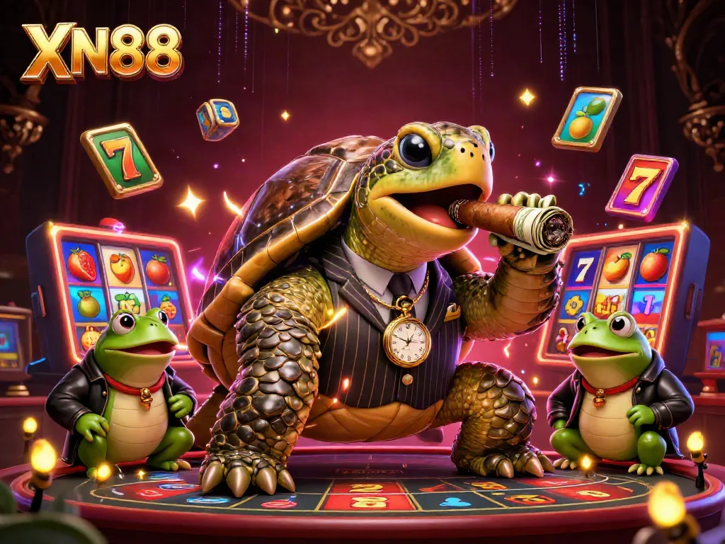 Experience thrilling gameplay with XN88 as a snapping turtle mobster oversees jackpots and vibing bullfrog enforcers.