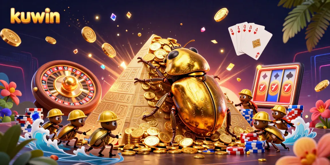 Kuwin brings the thrill of gaming alive with a vibrant casino scene featuring golden coins and poker elements.