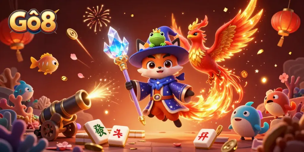Experience the magical world of Gô8 with thrilling fish shooting action and vibrant casino elements.