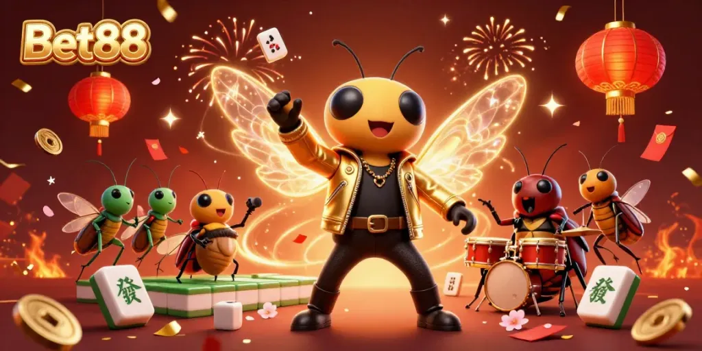 Experience the thrill of Bet88 with vibrant 3D casino elements and characters in an immersive celebration atmosphere.