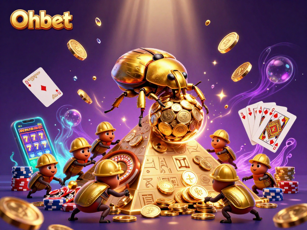 Engage with the rich gaming experience of Oxbet, featuring a golden beetle scene bursting with casino elements.