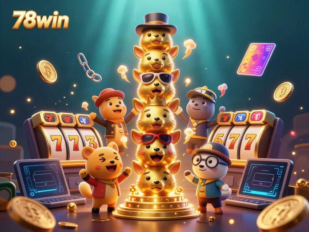 Engage in exciting gaming with 78win's online casino showcasing vivid slot elements and cryptocurrency.