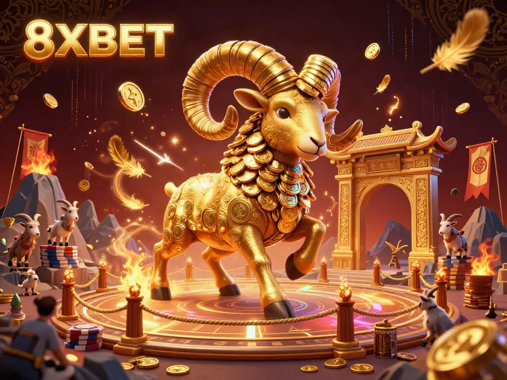 Experience thrilling bets and strategies with 8XBET amidst golden symbols and vibrant game elements.