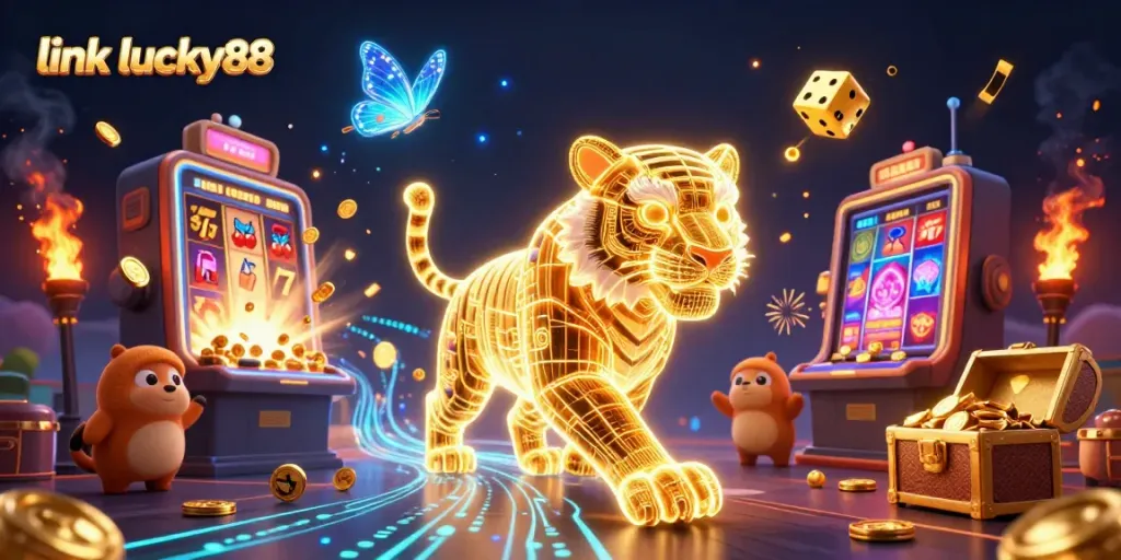 Experience the excitement of betting with link lucky88 in a vibrant 3D casino illustration.