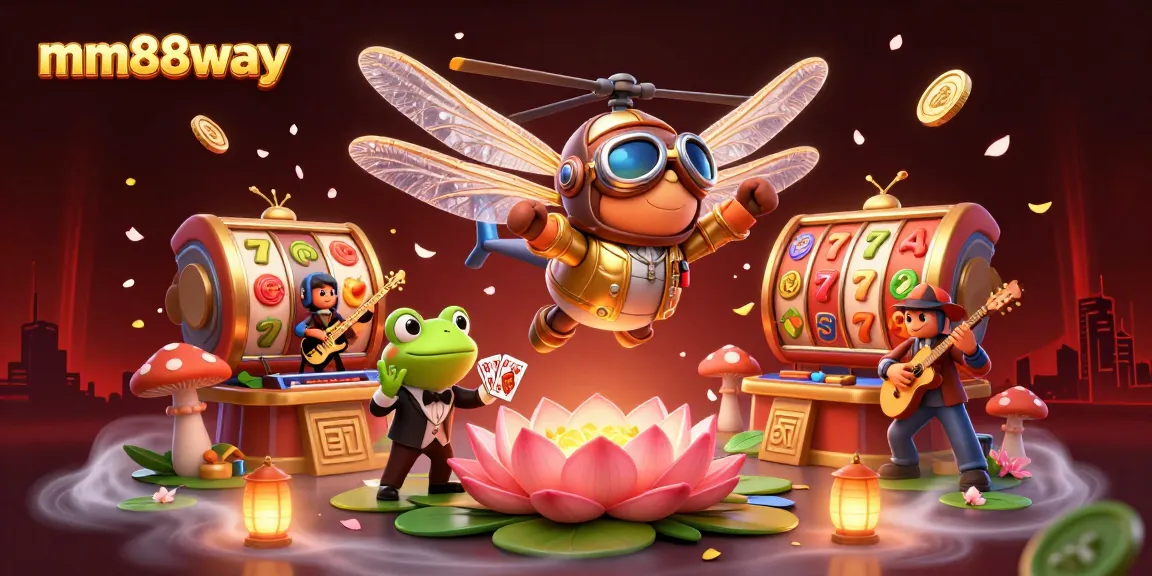 Experience excitement at mm88way with vibrant 3D casino illustration showcasing thrilling slot action and engaging characters.