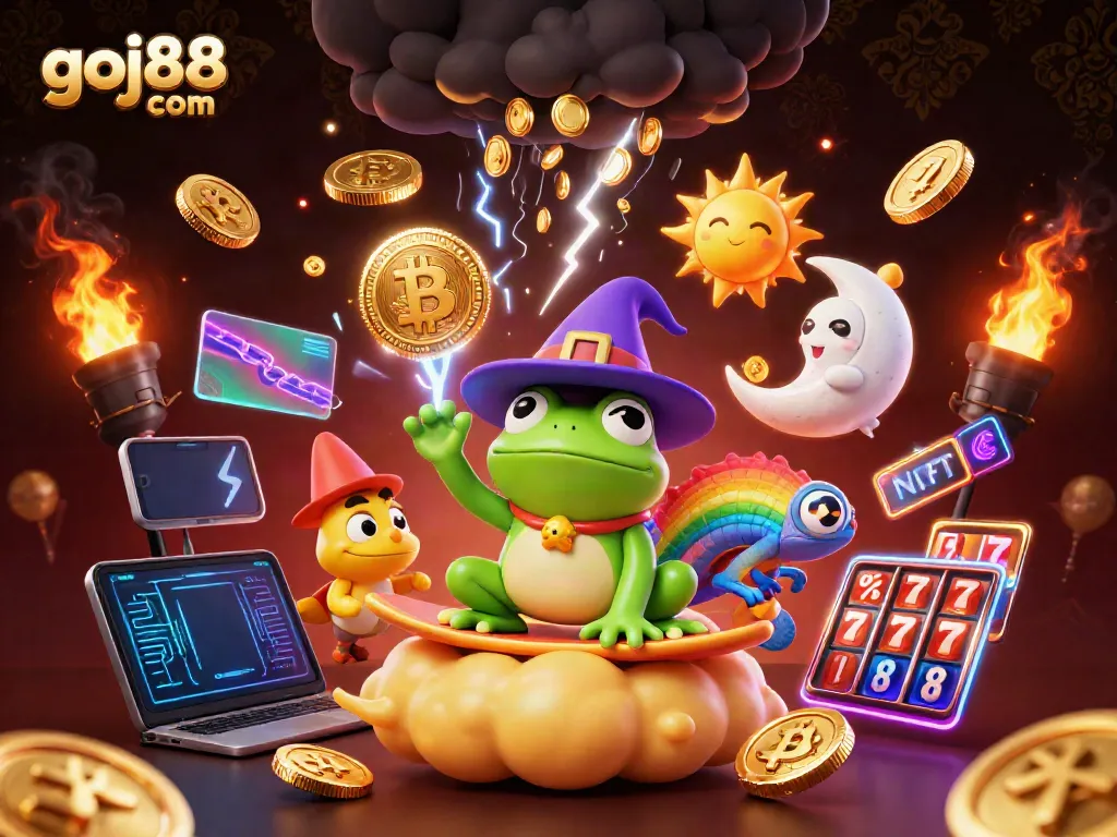 Experience exciting gameplay at goj88 com with a whimsical casino-themed digital illustration.