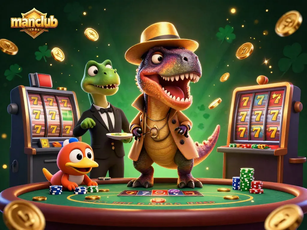 Experience thrilling blackjack action with manclub's cartoon velociraptor card counter at the gaming table.