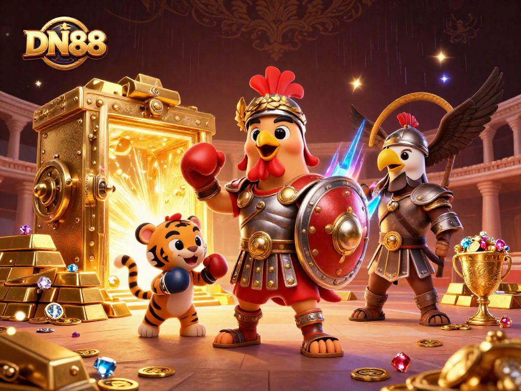Engage with DN88's exhilarating casino experience featuring vibrant treasure and energetic characters.