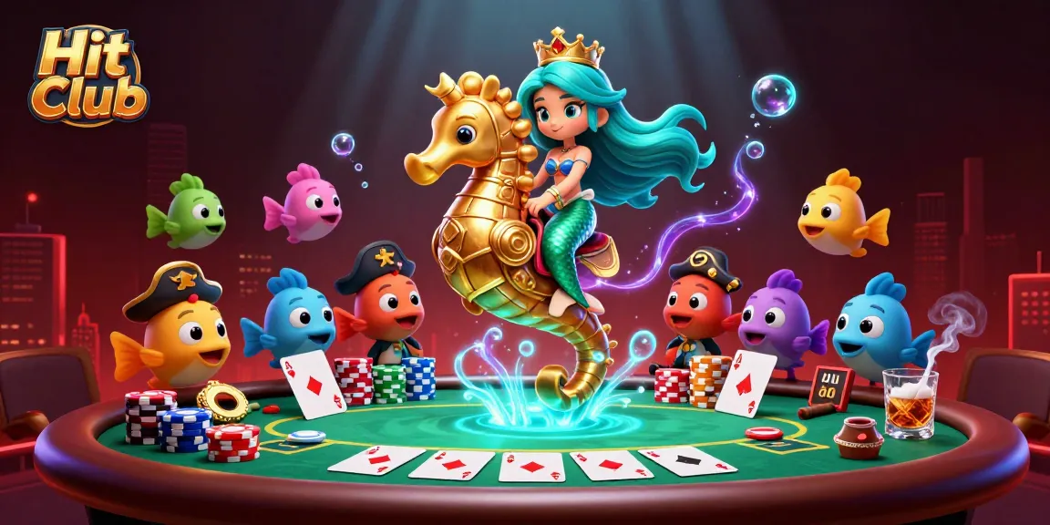 Win with the notable Hit Club in this vibrant 3D illustration showcasing exciting poker action.
