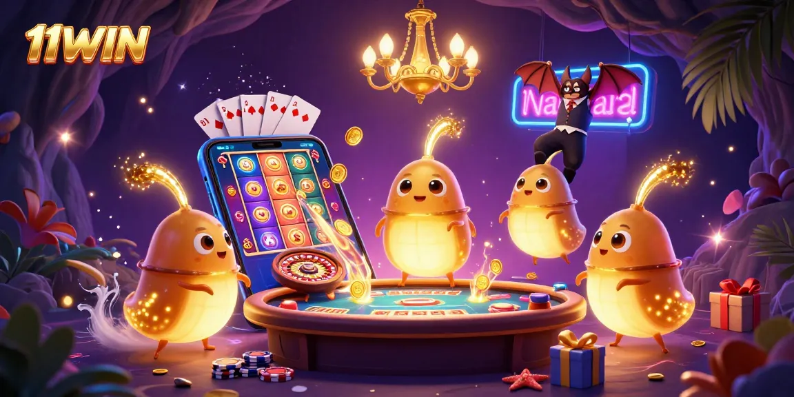 Engage with 11WIN's vibrant 3D casino experience featuring glowworms lighting up a rich game scene.