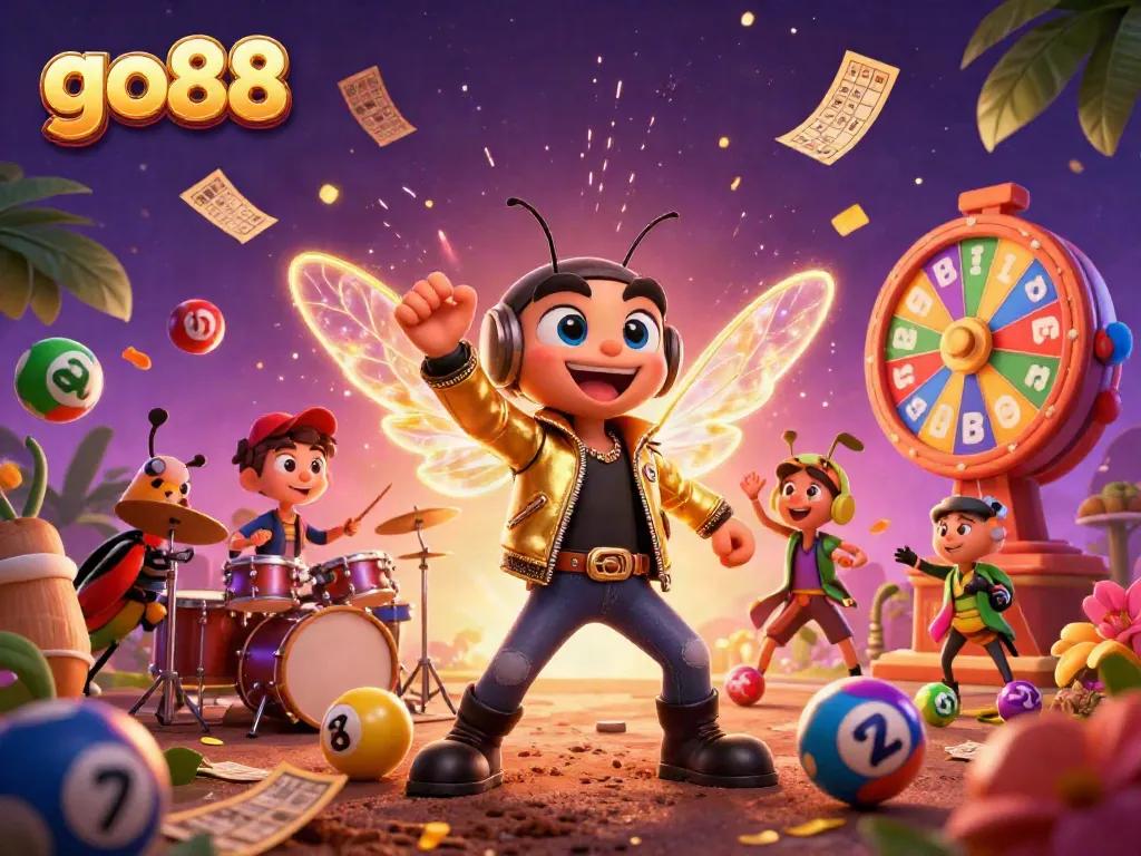 Go88 showcases an ultra-detailed cartoon casino scene with winning elements and vibrant energy.