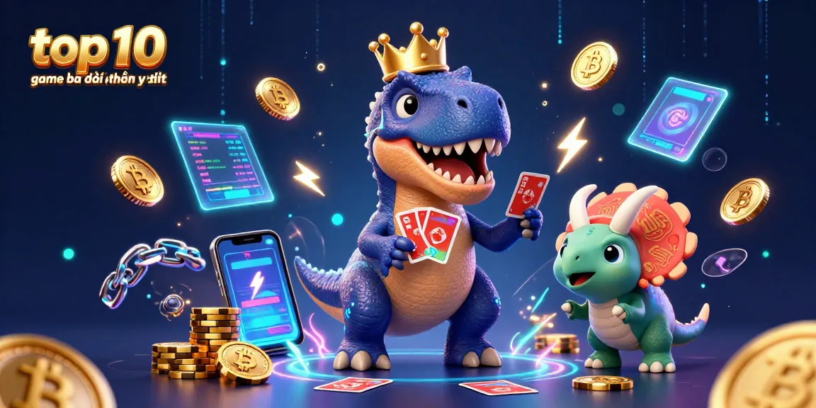 Engage with the top 10 game bài đổi thưởng uy tín through vibrant 3D illustration featuring a T-Rex and dinosaur companions in action.