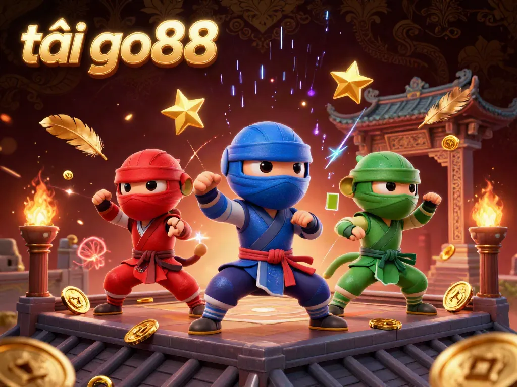 Experience the thrill of tải go88 with a vibrant 3D ninja chameleon team in action.
