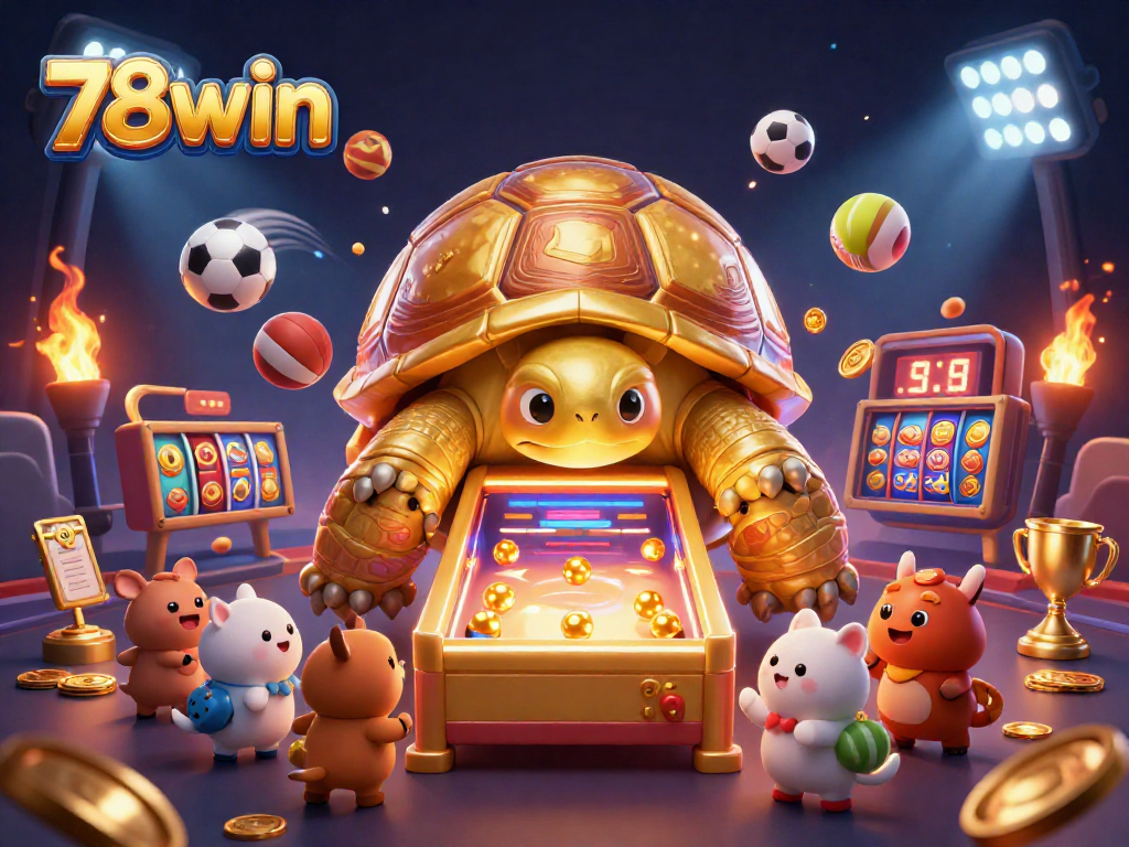 Experience the thrilling features of 78win with a vibrant 3D gambling scene filled with exciting games.