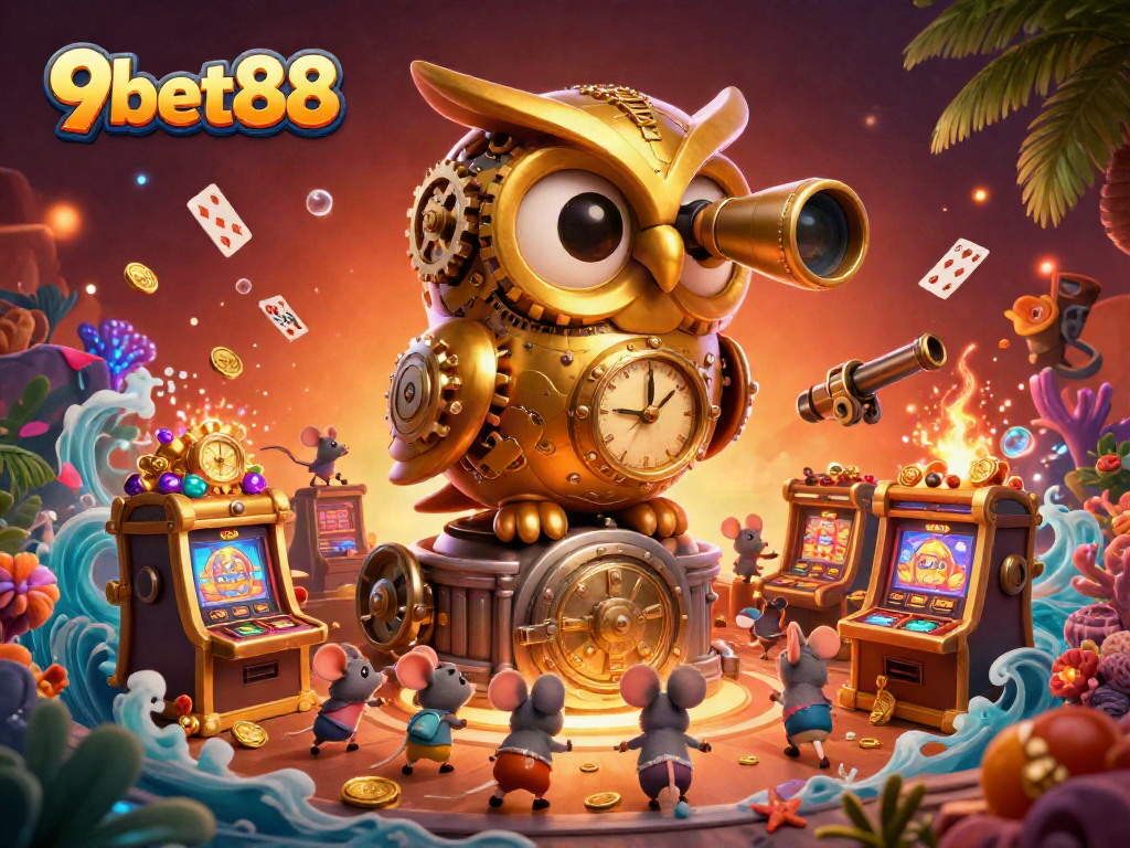 Engage with thrilling gaming action at 9bet88's vibrant casino scene filled with golden treasures.