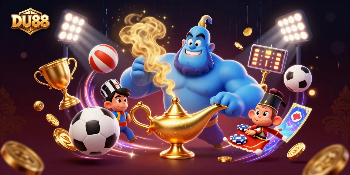 Experience winning strategies at DU88 with a powerful blue genie, magic carpet, and sports elements.