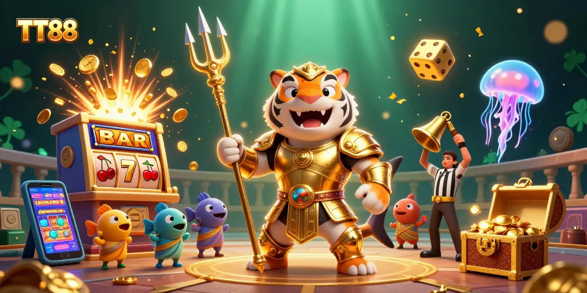 Experience the excitement of TT88 with a 3D cartoon enjoyment illustrating an underwater casino adventure.