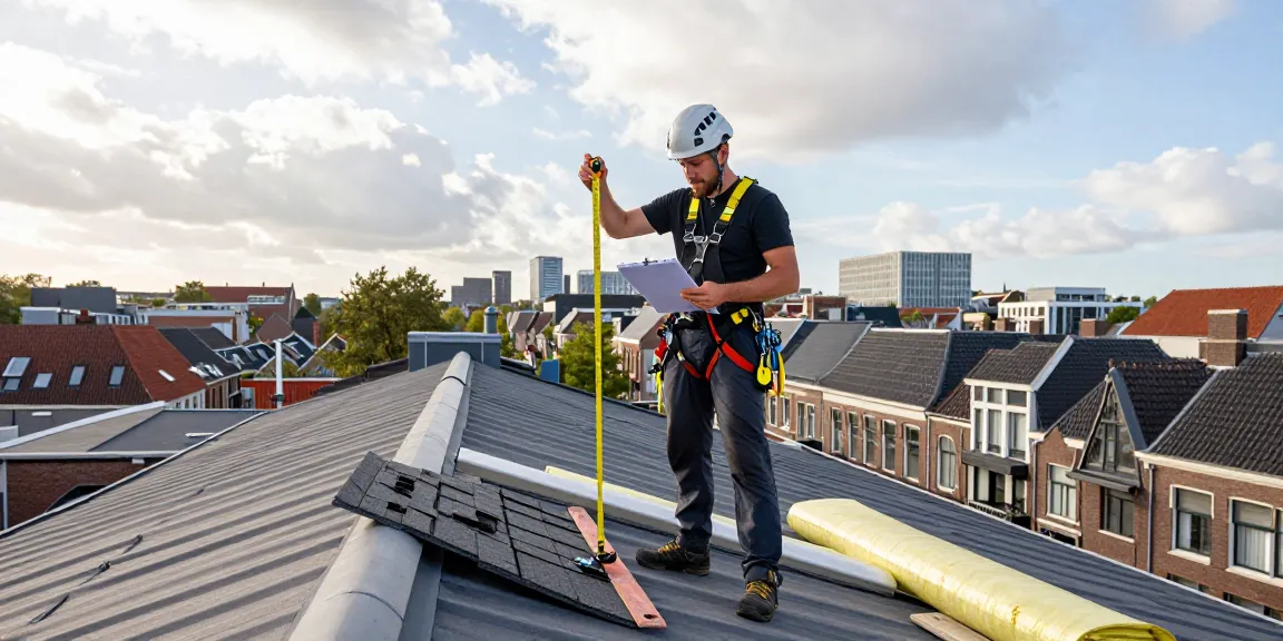 Roofer assessing flat roof conditions in Den Haag, ensuring quality dakdekker den haag services for homeowners.
