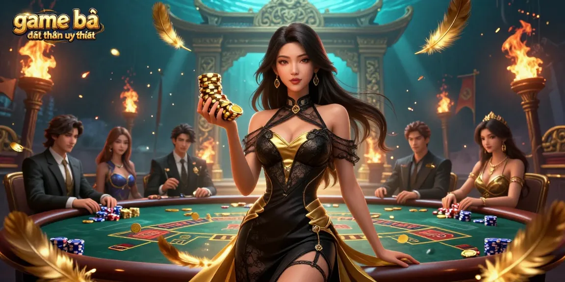 Experience high-stakes baccarat with game bài đổi thưởng uy tín at a glamorous VIP table surrounded by golden elements.