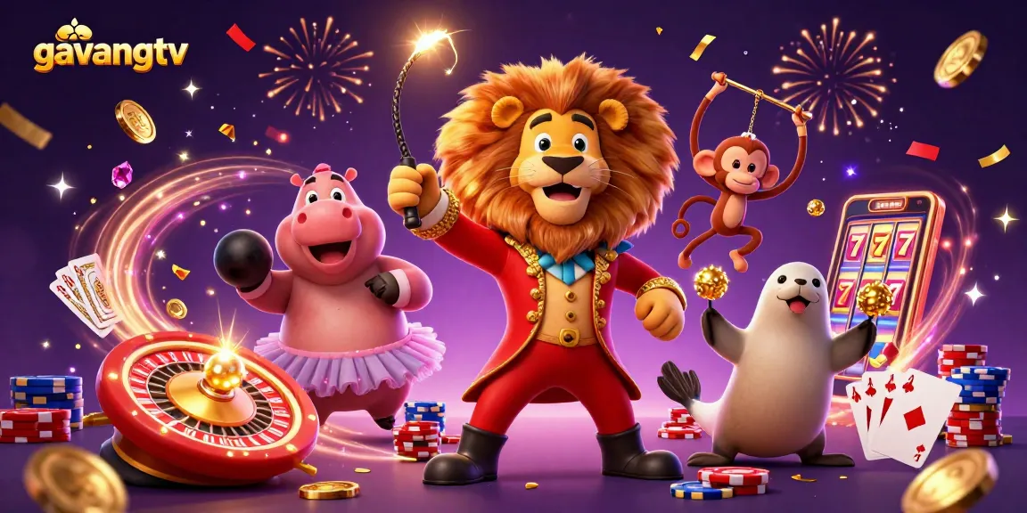 Experience the thrill of gambling excitement with gavangtv's vibrant circus-themed casino illustration.