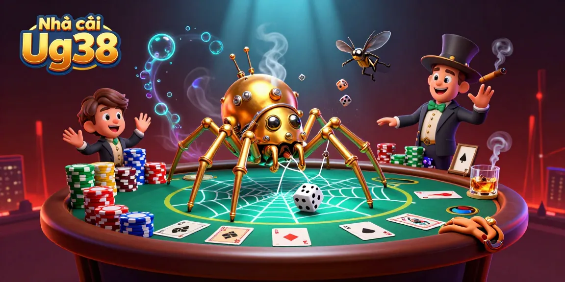 Experience the thrill with Nhà cái Ug38 in this vibrant steampunk casino illustration.