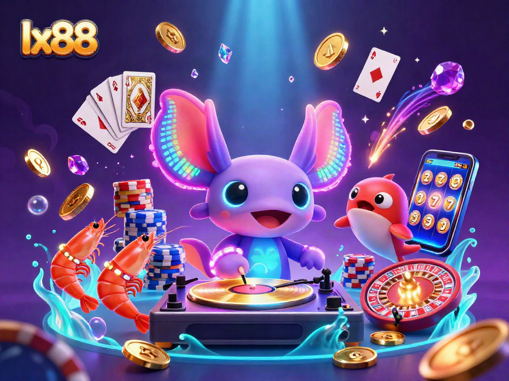 Engage with lx88's colorful casino scene featuring vibrant characters and dynamic gambling elements.
