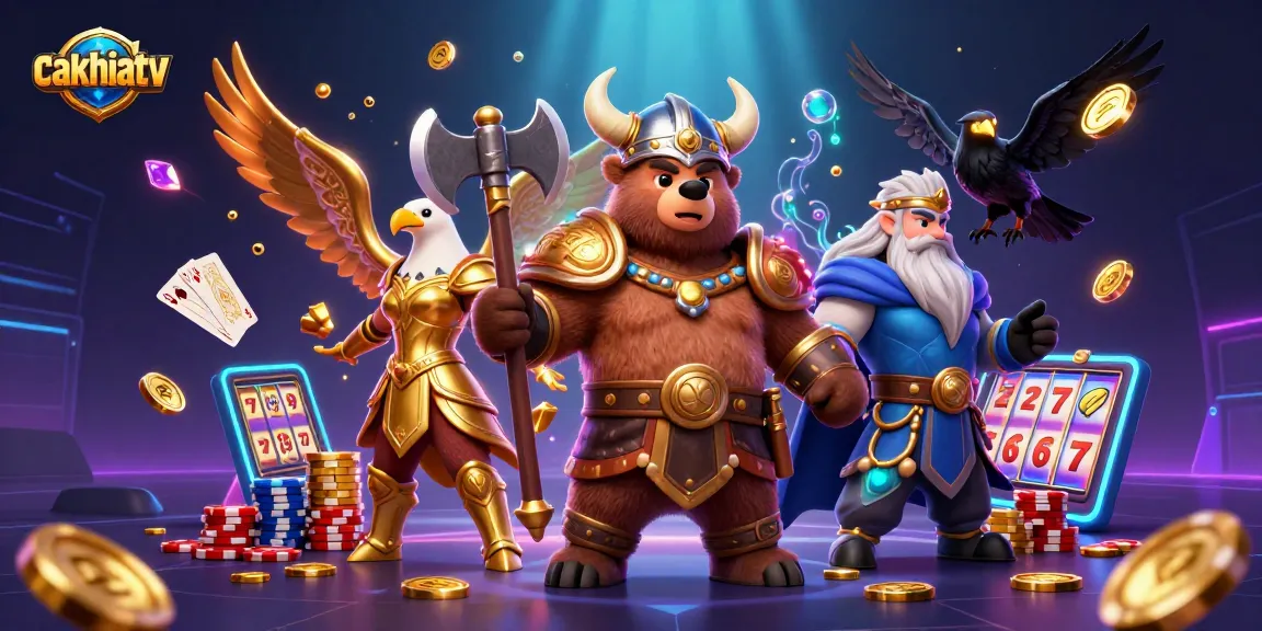 Cakhiatv sports betting scene with Viking bear and Valkyrie eagle amidst dynamic game elements