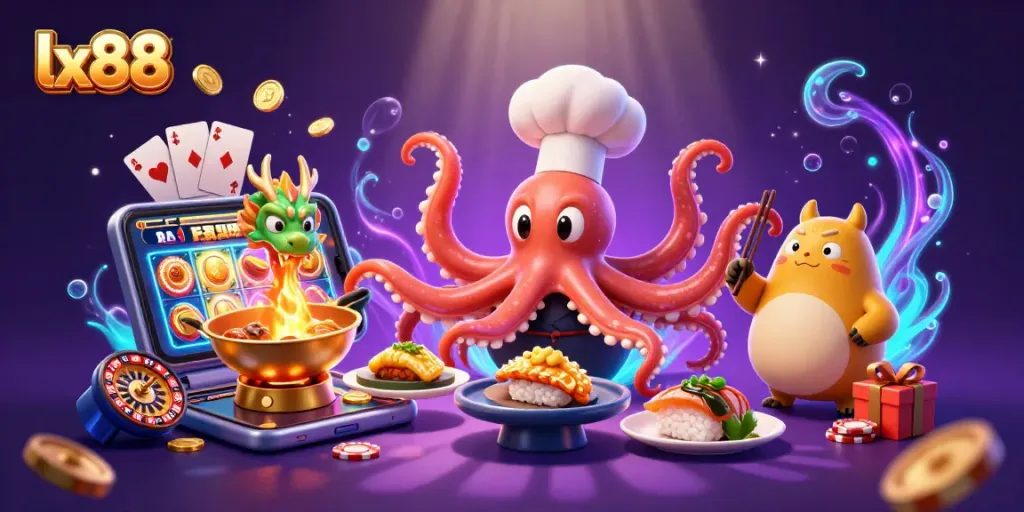 Engaging 3D gaming scene featuring lx88 slot games with dynamic characters and vibrant casino elements.
