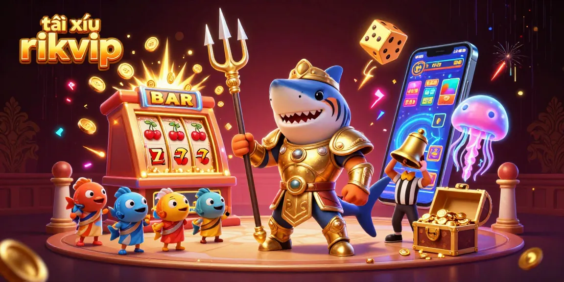 Experience the thrill of tài xỉu rikvip with a vibrant underwater casino scene featuring a golden shark and jackpot elements.