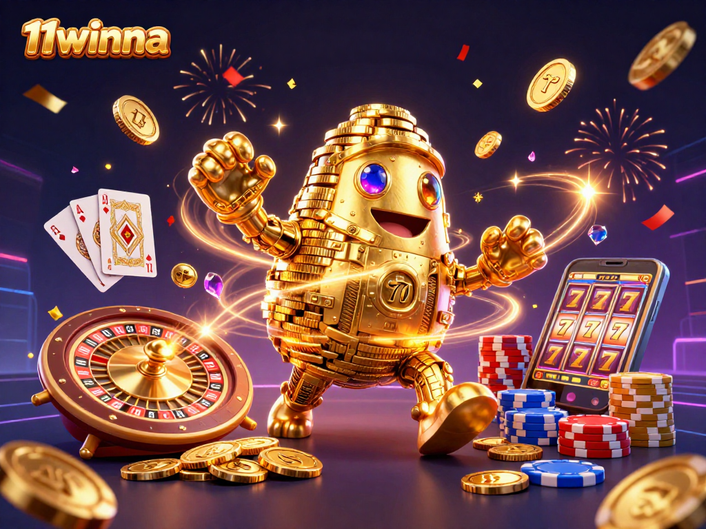Spin the reels with 11winna’s golden golem and vibrant casino elements in action.
